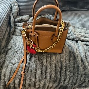 Michael Kors Mini Satchel in Brown with Gold Hardware and Red Charm